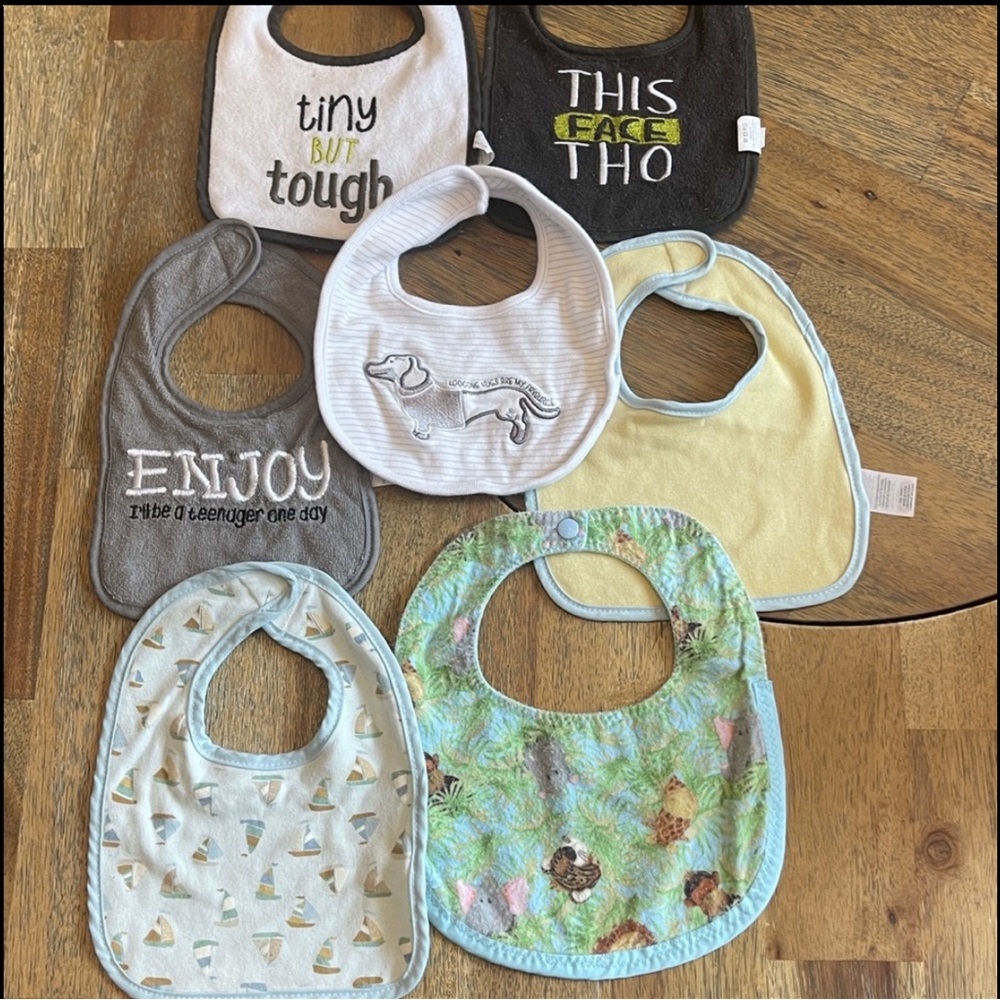 Baby Bib Set Blue Gray Gender Neutral Add-on Freebie OS